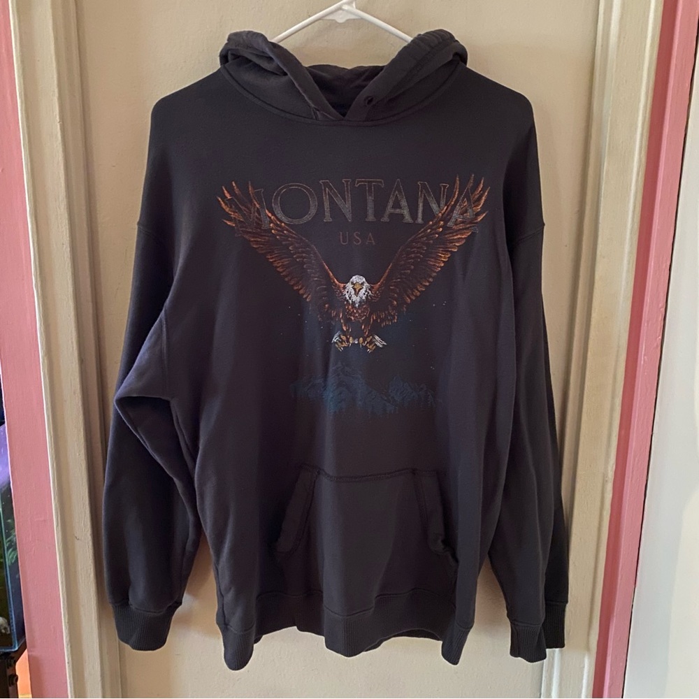 Hollister Charcoal Grey/Black Montana Print Hoodie Sweatshirt